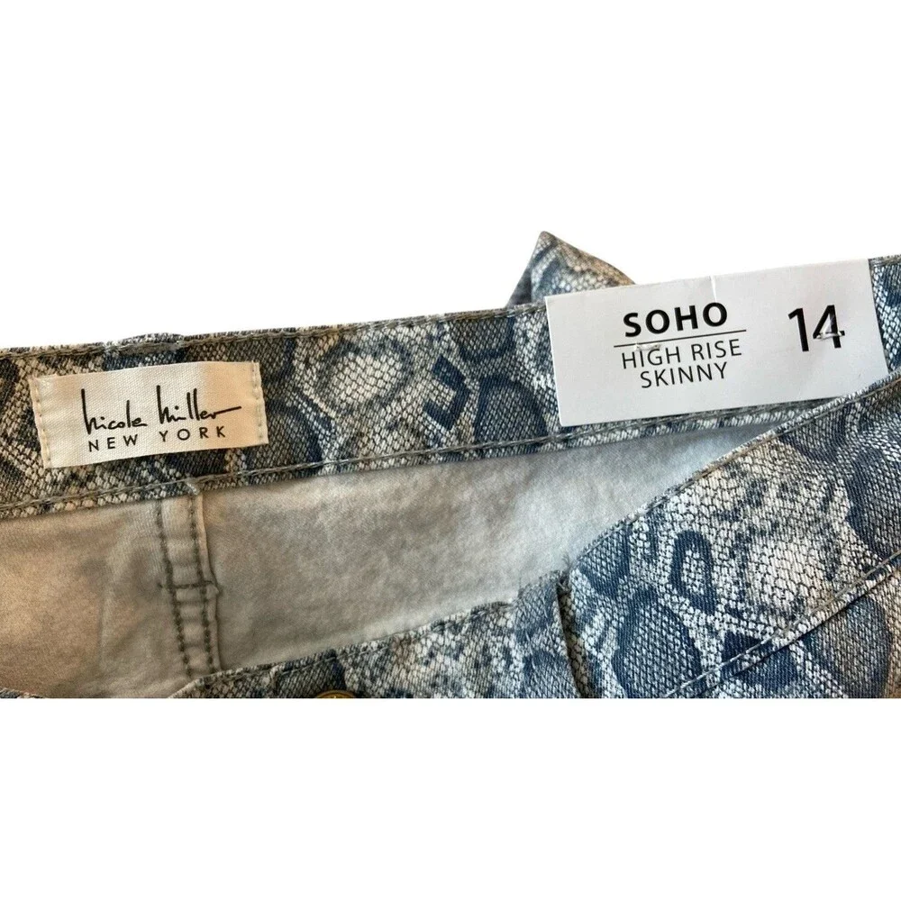 Nicole Miller‎ Soho High Rise Skinny Jeans Size 14 Snake Print Stretch Denim